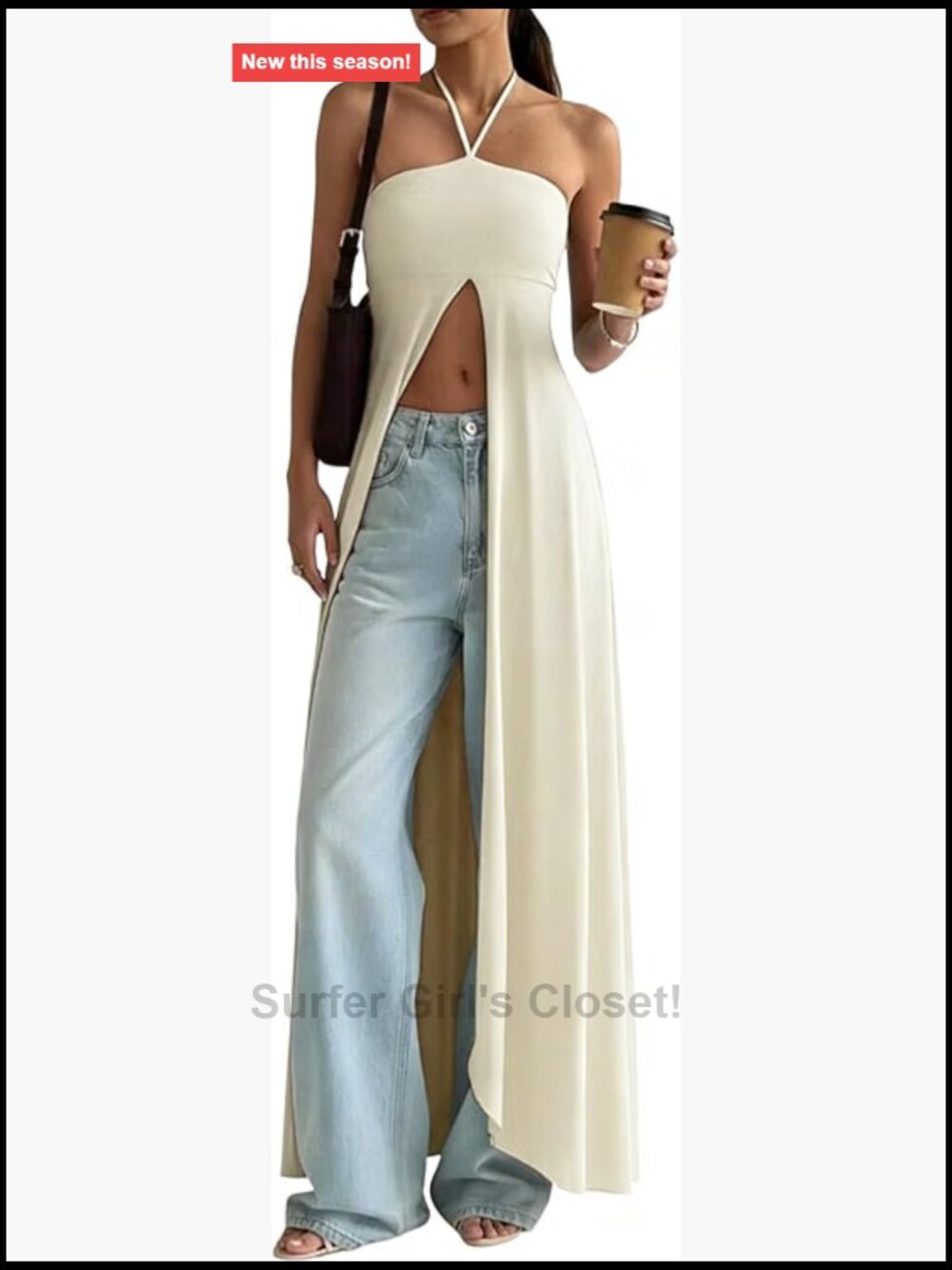 Women Halter Tank Maxi Top Sleeveless High Split Flowy Backless Beach Coverup
